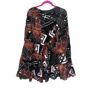 Ruby‎ Rd Brown Black Tiered Midi Skirt Abstract Print Size 14 Cotton